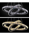 Modern 4-Ring Crystal LED Chandelier With Adjustable Height, K9 Crystal And Stainless Steel, Warm White, dual-light view