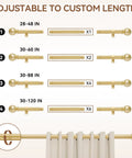 Gold Curtain Rod For Windows 28 To 48 Inch Five Eighths Inch Diameter Heavy Duty Splicing Adjustable Rod With Brackets Easy To Install For Bedroom Patio And Outdoor Use, adjustable lengths shown.