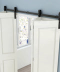 Heavy Duty Bi Folding Barn Door Hardware Sliding Track Kit for Four Doors 5.5 Feet Rail 66 Inches installed view