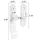 Two Pack 180 Degree Barn Door Lock With Handle, Heavy Duty Flip Gate Latch For Sliding Doors, white metal, dimensions shown