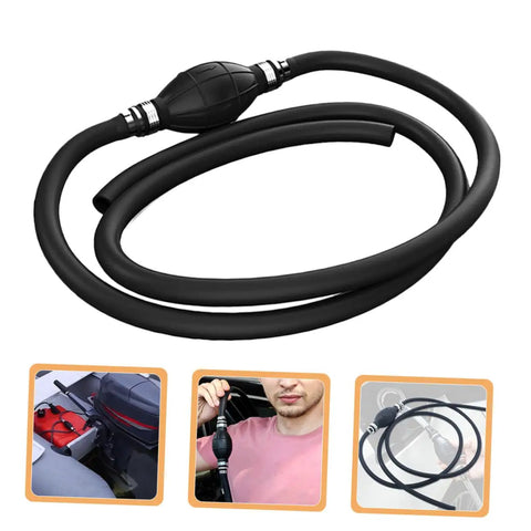 High Flow Gas Siphon Hose No Spill For Quick Liquid Transfer Hand Pump Siphon Durable NBR Rubber Aluminum Construction Easy Install For Cars And Equipment Portable Heavy Duty Siphon Tool For Quick Gas And Fuel Transfer, black hose with hand pump