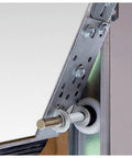 Built Like A Tank Garage Door Bottom Lift Brackets For Seven Sixteenth Inch Roller Stem Heavy Duty Galvanized Steel mount close-up.