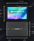 Badass Rugged Android 14 Tablet Built Different For UTV Adrenaline Rides And Gritty Job Sites Featuring Unmatched Screen Clarity And Bulletproof Drop Resistant Armor features shown.