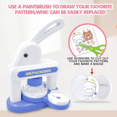 One Handed Button Maker Press Kit For DIY Crafts 55mm And 35mm Installation Free 70 Pack Pin Maker with badge and scissors shown