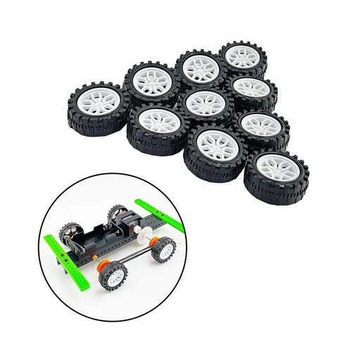 30 Piece Toy Car Wheel Set With 2Mm Shafts And 15 Metal Axles For RC Cars Trucks And DIY Robots Plastic Tire Wheels