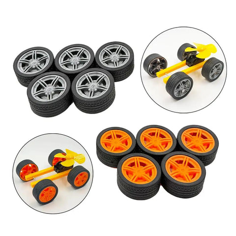 Dope 10 Pack Toy Car Wheels With 5 Round Shaft Axles For RC Cars And Robots DIY Model Building Parts Rubber Tires 2mm Shafts 40mm