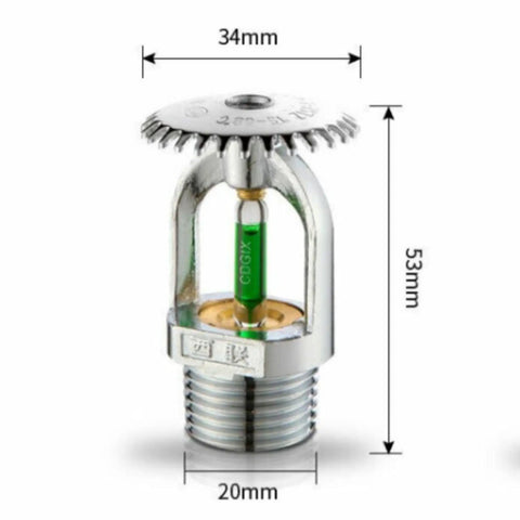 Slick Chrome Plated Copper Fire Sprinkler Head One Half Inch Quick Response Upright Mount, 34mm wide, 53mm tall.