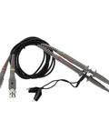 60MHz Oscilloscope Probe Kit With X1 And X10 Attenuation Switch, 123cm lead and hook tips displayed with BNC connectors and ground leads