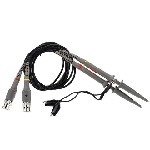 60MHz Oscilloscope Probe Kit With X1 And X10 Attenuation Switch, 123cm lead and hook tips displayed with BNC connectors and ground leads