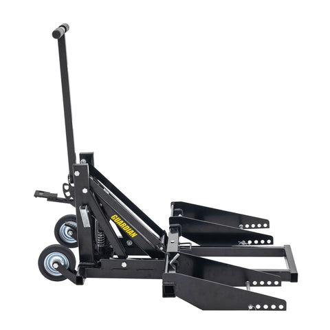 Guardian zero-turn lawn mower lift jack, black steel frame with wheels, 27 in height, 550 lb capacity