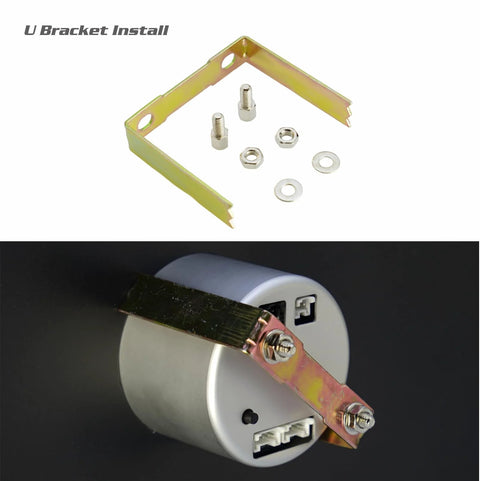 52mm oil pressure gauge kit with U-bracket mounting hardware (bolts, nuts, washers) shown beside the gauge