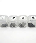 Top Shelf M8 Steel Shim Washers Set Eighty Pieces Precision Ultra Thin Spacers organized in labeled containers for easy access.