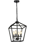 Dope Industrial Black Lantern Chandelier With Farmhouse Metal Cage, 4 Light Rustic Hanging Ceiling Fixture with chain