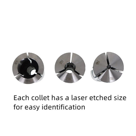 Three steel collets from Steel Collet Set for Milling Machines R8 to 1 Inch, 29 Piece Kit with Laser Etched Sizes.