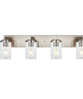 4 Light Brushed Nickel Bathroom Vanity Light Fixture With Seeded Glass Wall Sconce Modern Industrial Farmhouse Bath Lamp