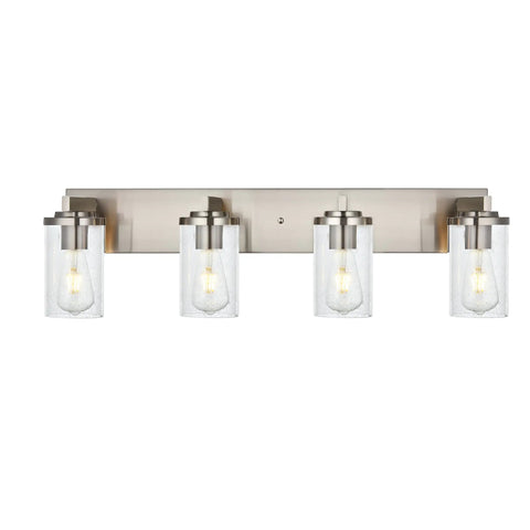 4 Light Brushed Nickel Bathroom Vanity Light Fixture With Seeded Glass Wall Sconce Modern Industrial Farmhouse Bath Lamp