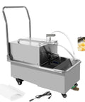 55 Quart Commercial Oil Filter Machine With 32L Min Pump For Deep Fryer, stainless steel filtration system with wheels.