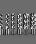 Real Deal 3/4 Inch Annular Cutter Set With Weldon Shank Includes Six Heavy Duty High Speed Steel Hole Saws for magnetic drills.