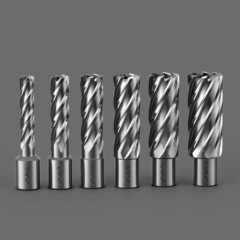 Real Deal 3/4 Inch Annular Cutter Set With Weldon Shank Includes Six Heavy Duty High Speed Steel Hole Saws for magnetic drills.