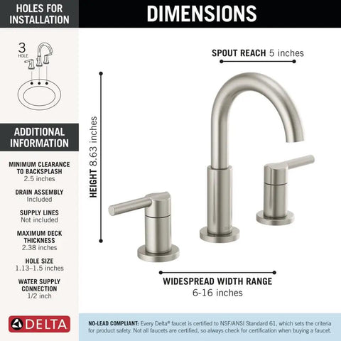 Sleek Brushed Nickel Vanity Faucet Eight Inch Widespread Layout Featuring Smart Quick Connect Lines For Hassle Free DIY Install With Push Pop Drain And Rock Solid Stainless Steel Construction