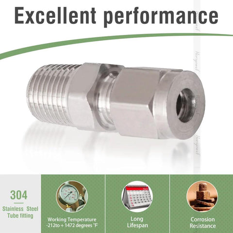 Horiznext stainless steel 304 compression fitting for 1/4 in OD tube to 1/4 in NPT male thread