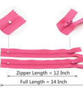 Close-up of pink 80 Pack 12 Inch Nylon Coil Zippers For Sewing And Crafts Bulk Kit In 20 Colors Close End Zippers Tailor Friendly