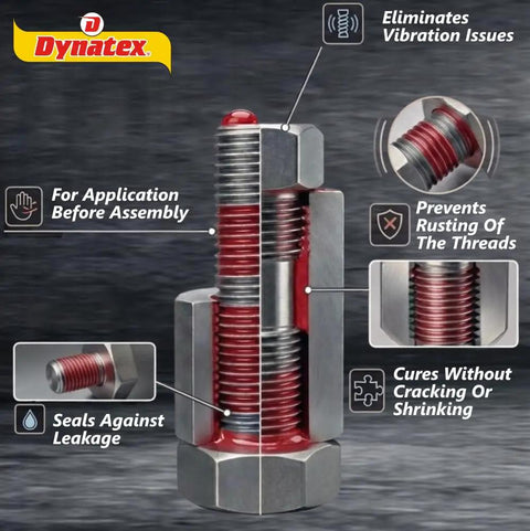 Red High Strength Threadlocker For Large Bolts, Permanent Locking Anaerobic Adhesive For Threads, Built Tough, Vibration And Solvent Resistant, 0.20 Oz Bottle, 6 Pack, Heavy Duty Sealant For Bolt Threads applied on bolt