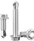 Built Like A Tank Number 8 X 1 Inch Hex Washer Head Self Drilling Screws, 250 Pack Of Corrosion Resistant 410 Stainless Steel Tek Screws close-up