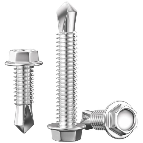 Built Like A Tank Number 8 X 1 Inch Hex Washer Head Self Drilling Screws, 250 Pack Of Corrosion Resistant 410 Stainless Steel Tek Screws close-up