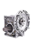 Built Tough Heavy Duty Worm Gear Reducer With A Solid Aluminum Housing For Smooth Speed Control And Rock Solid Motor Drive Adapter Performance In Any Industrial Setup, showing side view with aluminum casing and shaft.