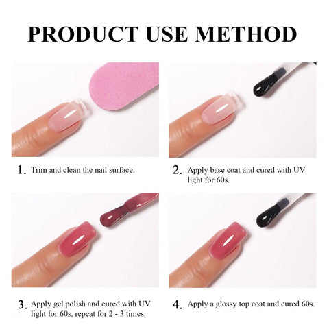 Hema Free Pink Gel Nail Polish Set With 6 Colors 10ml Each Soak Off Gel Polish Kit application steps diagram