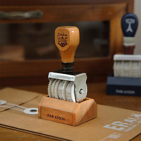 Premium Roller Date Stamp With Comfortable Wood Handle And Secure Grip Base Straight Up Ideal For Daily Planner Markers