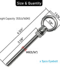 Heavy Duty Eyebolts Pack Of 5 5/16 Inch By 3-1/8 Inch Threaded Shoulder Lifting Rings With Nuts And Washers In 316 Stainless Steel Marine Grade