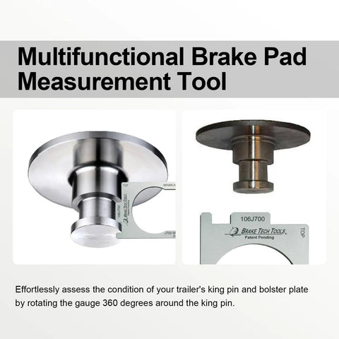 USA Made Fifth Wheel King Pin Gauge for Trailers Rugged Stainless Steel Brake Tool to Check King Pin Wear Height and Squareness Quickly and Precisely Today. shown with king pin and gauge