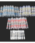 75 Piece Solder Seal Heat Shrink Butt Terminals Kit For Electricians And Mechanics To Seal Wires With Waterproof Sleeves And Crimp Connectors That Are Super Tough And Ready To Hook Up Anytime You Need A Reliable Cable Joint That Stays Secure., assorted heat shrink butt terminals in blue, red, and white