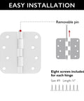 Heavy Duty 4 Inch Interior Door Hinges White Steel 3 Pack showing removable pin and installation details with screws.