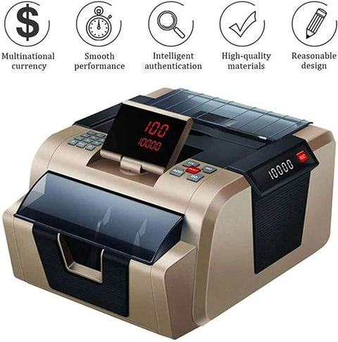 Slick Money Counter With Smart Infrared Fake Note Detection Heavy Duty Cash Counting Machine Quiet Lcd Display from an angled view.