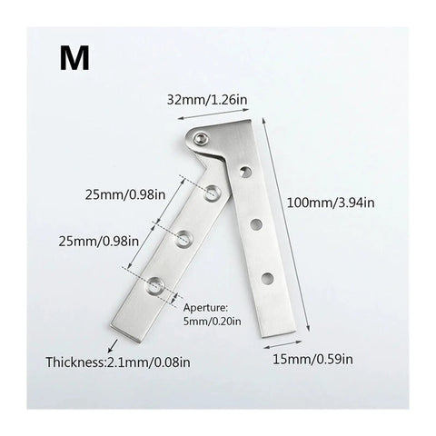 Stainless Steel Rotating Invisible Door Pivot Hinge for Internal Doors and Screens, size M with measurements and apertures shown.