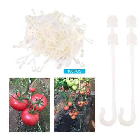 Garden Plant Support Clip And Vine Pull Hook Trellis Fastener For Cherry Tomatoes And Vegetable Vines Keeps Fruit Stems Steady To Prevent Breakage In Wind And Heavy Fruit Weight Ideal DIY Garden Maintenance Gear, 100pcs, plastic