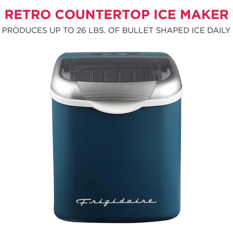 Retro Compact Ice Maker With Bullet Ice, Produces Up To 26 Lbs Per Day, Fast 6 Minute Cube Batches, Stores 2.2 Lbs Per Batch