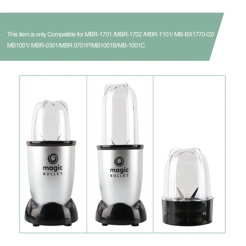 Front view of 4 Piece Blender Replacement Set for 250W including 22oz tall mug and 12oz short cup with cross blade for MB1001.