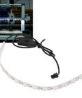 High Brightness LED Light Strip For 3D Printer Enclosures 24V DC ABS Housing Ra95 Color Rendering For Vivid Prints In Lab Grade Lighting Durable Strip For Safe Reliable Enclosure Illumination shown with wiring and connector against 3D printer background.