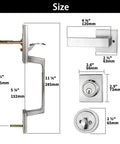 Double Door Handle Set With Dummy Lever And Single Cylinder Deadbolt, Satin Nickel Finish, size dimensions illustration
