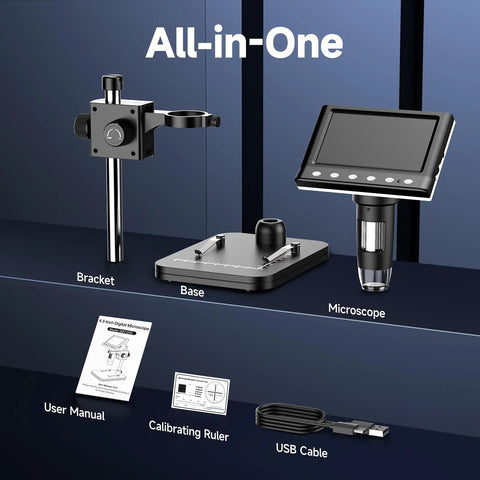 4.3 Inch HD Digital Coin Microscope With IPS Display, 1980P Clarity, One Click Photos And Videos, Dope Coin Magnifier For Collectors And Hobbyists, Portable Desktop Microscope For Sharp Close Ups And Detailed Analysis with bracket, base, USB cable