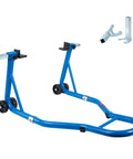 Beefed Up Heavy Duty Motorcycle Stand 850 Lb Capacity Rear And Front Wheel Lift Swingarm Paddock Stands Blue showing components