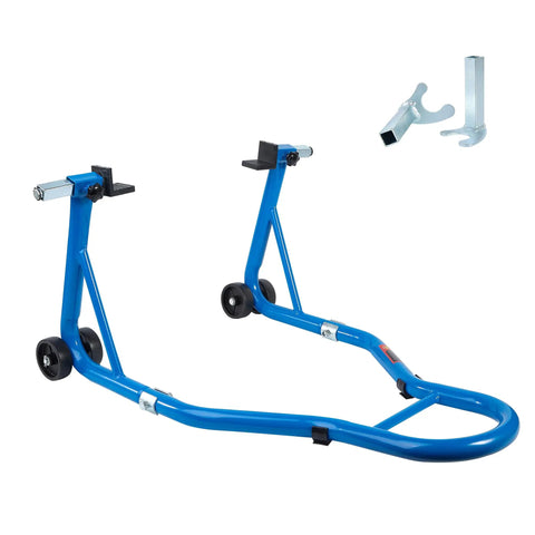 Beefed Up Heavy Duty Motorcycle Stand 850 Lb Capacity Rear And Front Wheel Lift Swingarm Paddock Stands Blue showing components