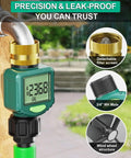 Water Flow Meter With 180 Degree Flip Screen For Outdoor Garden Hose RV And Irrigation, Brass Inlet, close-up view