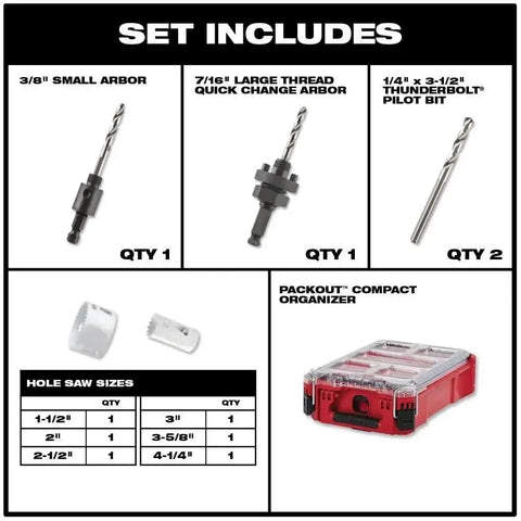 Top Notch 10 Piece Bi Metal Hole Saw Kit Fits Milwaukee 49-22-5606 For Swift Cutting Durable Performance With Ice Hardened Teeth And Smart Slots To Kick Out Debris Fast On Any Job Site. Set includes arbor bits and organizer.