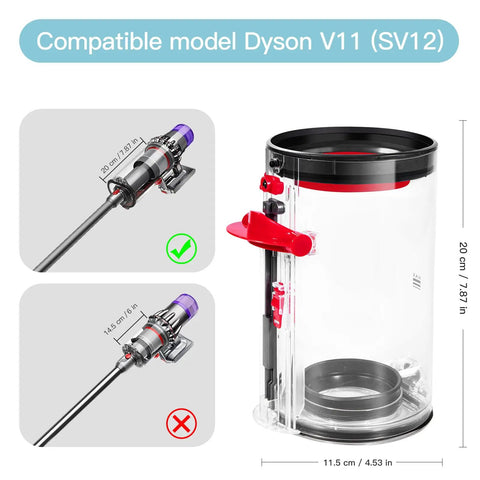 All In One Canister Replacement Kit For V11 And V15 Vacuum Cleaners With Dust Bucket And Filter, image of dust bucket size guide.