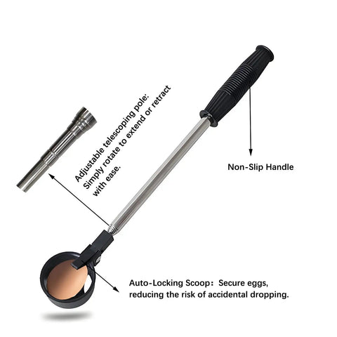 Egg Grabber Reacher Tool For Easy Egg Collecting From The Chicken Coop, Telescoping Extender Reacher Grabber For Clean Hands And Quick Pickup, Farm And Poultry Nest Accessory, Perfect Homesteading Essential